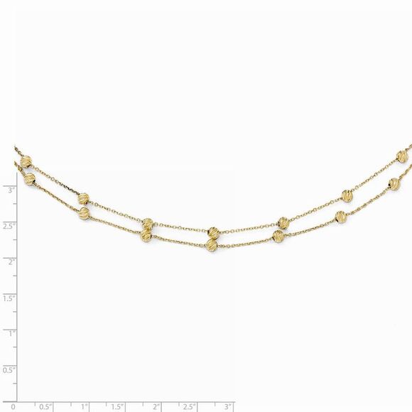 14k Yellow Gold Diamond-Cut Beaded Half Double Strand 17 Inch Necklace - Picture 3 of 5